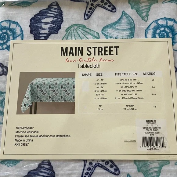 Pretty Coastal design Tablecloth 60”X 102” - Picture 5 of 7